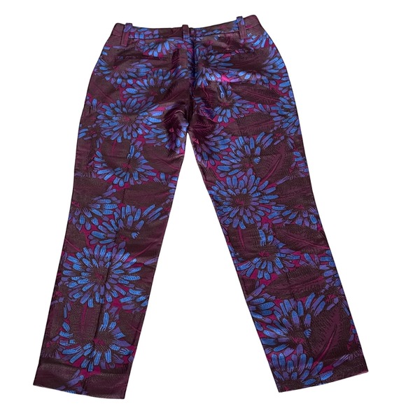 J.Crew Jacquard Floral Ankle Pants Purple Blue Statement Trousers Size 4 Bold - Picture 13 of 16